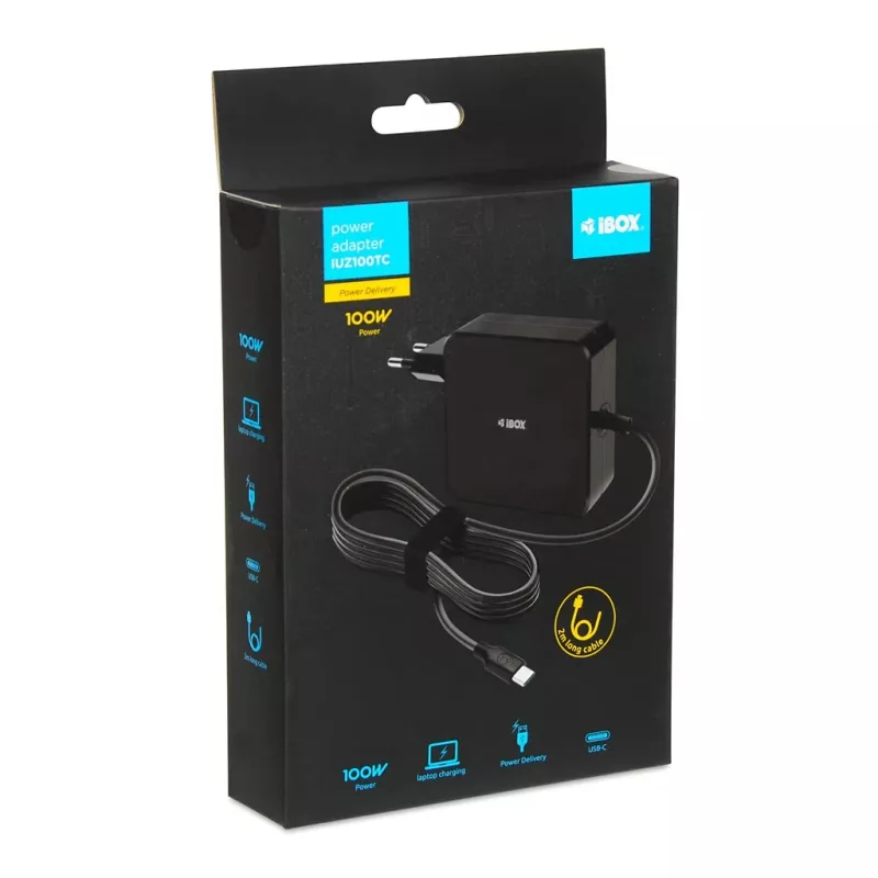 Strāvas adapteris IBOX IUZ100TC 19V 3.42A (100W) USB-C izeja, 2 m kabelis, melns