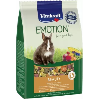 Sausā barība Vitakraft Emotion Beauty trušiem 600 g — pilnvērtīgs granulu maisījums pieaugušiem trušiem, dārzeņu garša, 14% olbaltumvielu