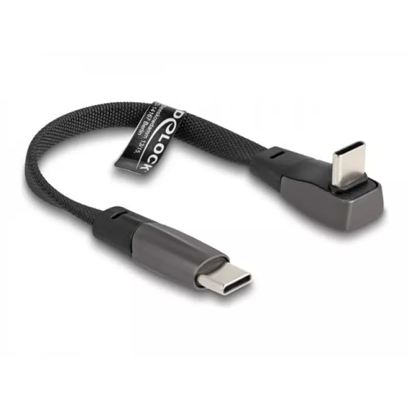 DeLOCK USB 2.0 plakanā lentes kabelis USB Type-C vīrišķais uz USB Type-C vīrišķais leņķveida PD 3.0 60 W 14 cm melns