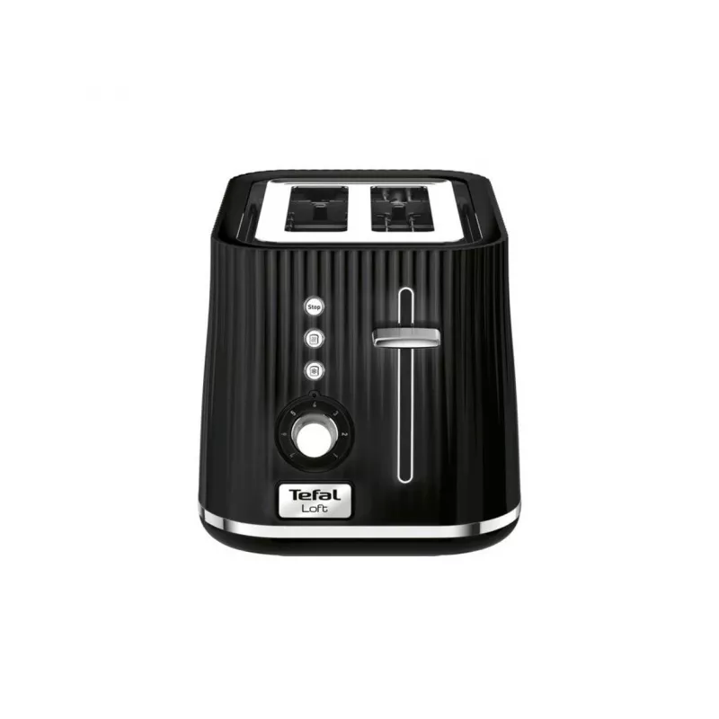 Tosteris Tefal Loft 2S TT761838 — 2 šķēlēm, 7 apbrūnināšanas līmeņi, atkausēšanas/uzsildīšanas funkcijas, noņemama drupaču paplāte, melns