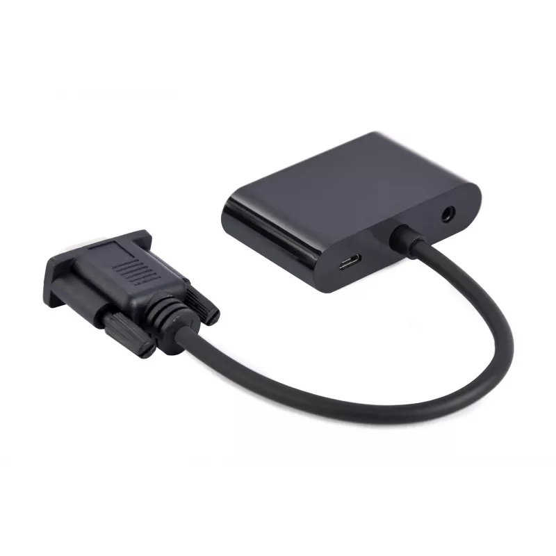 Video kabeļa pārveidotājs GEMBIRD A-VGA-HDMI-02 0,15 m — HDMI + VGA (D-Sub) sievišķā uz VGA (D-Sub) vīrišķo, melns