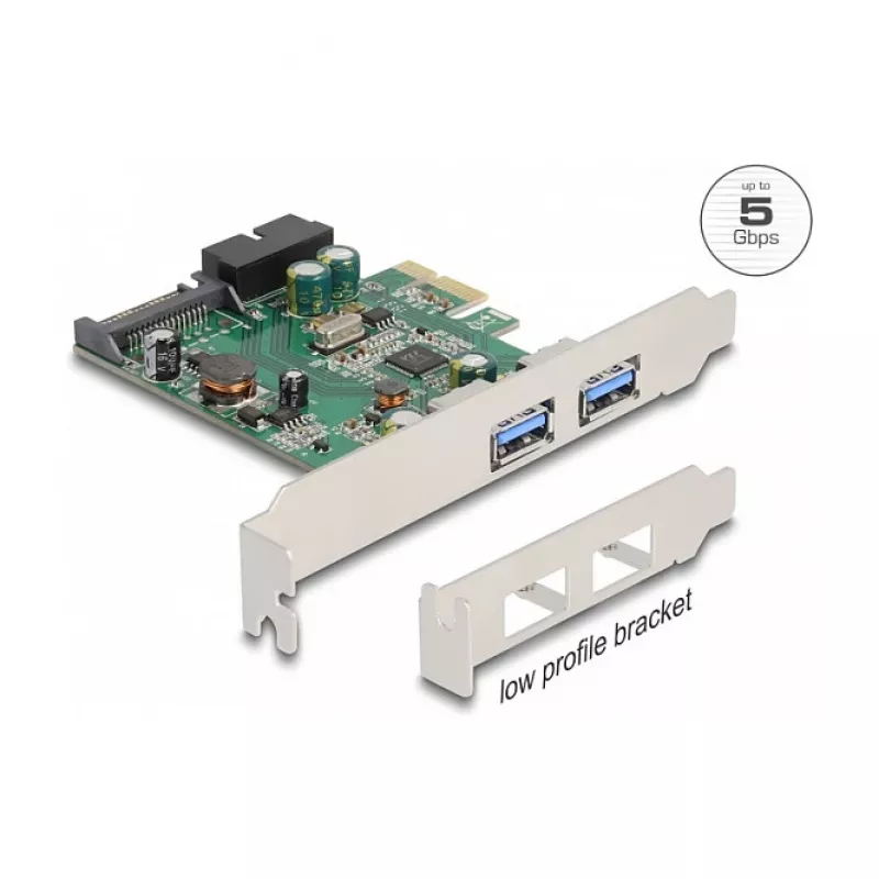 DeLOCK PCI Express x1 karte ar 2 x USB 3.2 Gen 1 Type-A + 1 x iekšējo 19 kontaktu savienotāju
