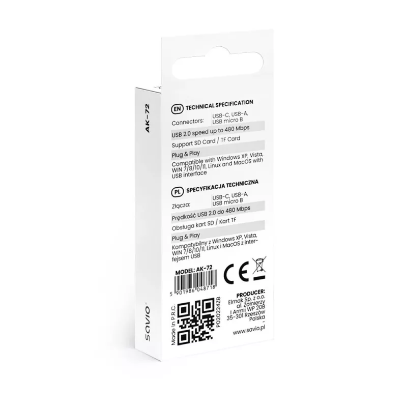 SD karšu lasītājs 3-in-1, USB-C + USB-A 2.0 + Micro USB