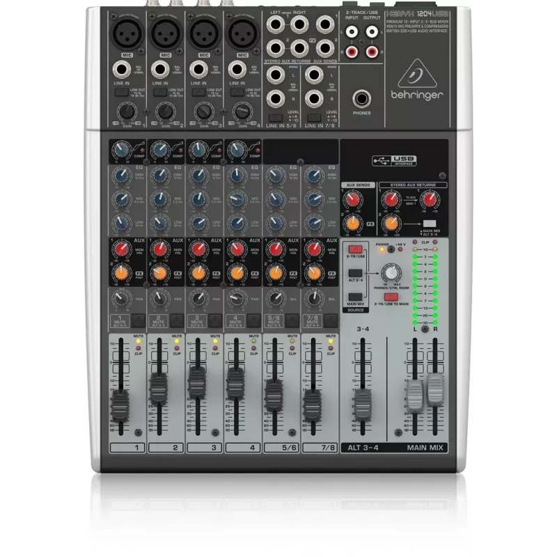 Behringer Xenyx 1204USB audio mikseris, 12 kanāli, pelēks