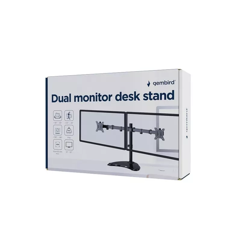 Gembird MS-D2ST-02 monitora galda statīvs (pagriežams, noliecams, grozāms), 13”-32”, melns