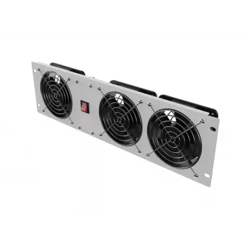 Ventilācijas panelis vertikāls 19 collu statīva skapim, 3 ventilatori, 230 V, pelēks