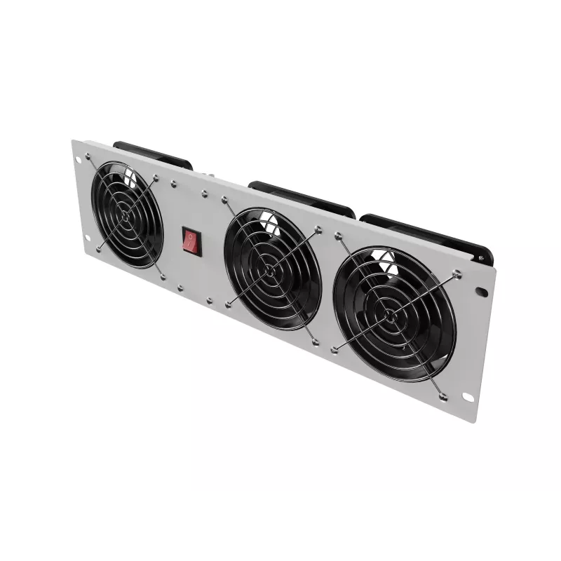 Ventilācijas panelis vertikāls 19 collu statīva skapim, 3 ventilatori, 230 V, pelēks