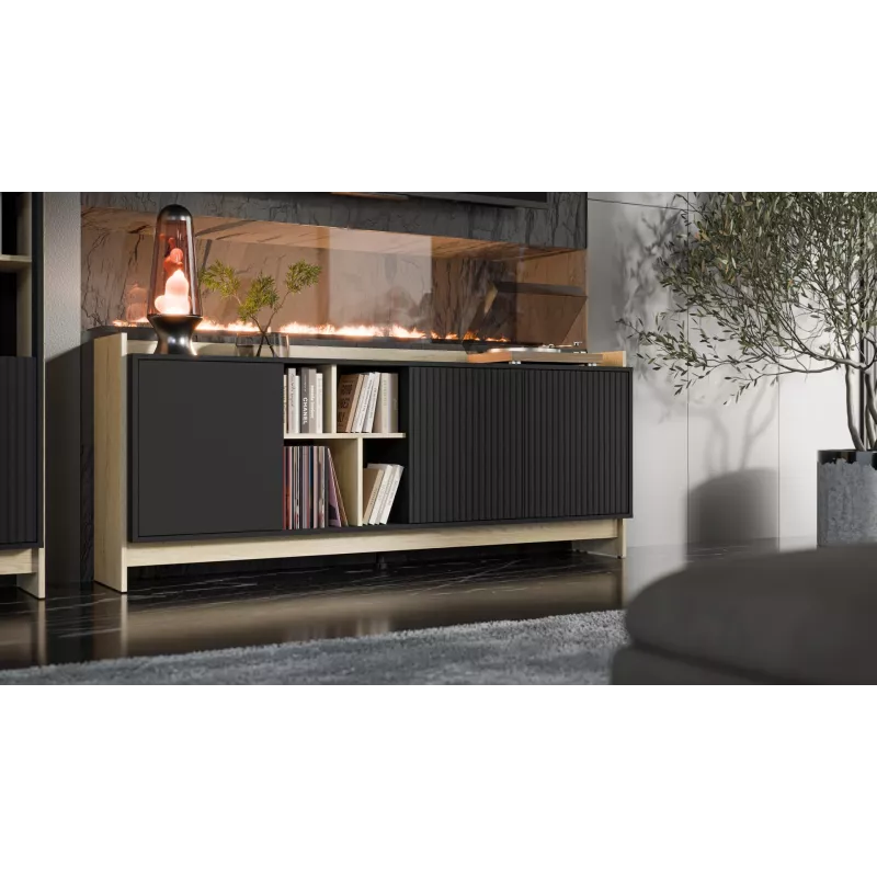 Cama PORTO 3D kumode 190x38x77 ozols/melns