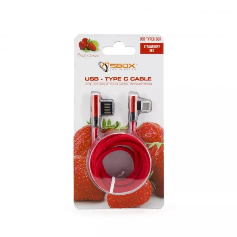 Sbox USB->Type-C 90 m/m 1.5m Type-C-90R Strawberry Sarkans