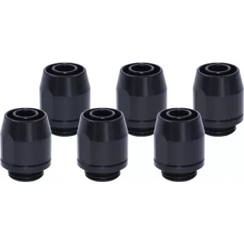 Alphacool HF Screw-In Fitting TPV Metal - 12,7/7,6mm straight - Melns - 6er Kit (17454)