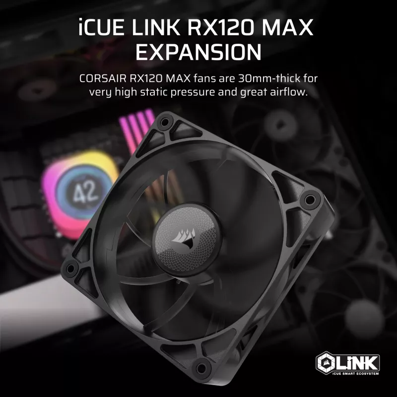 Corsair iCUE LINK RX120 MAX 120mm korpusa ventilators - melns
