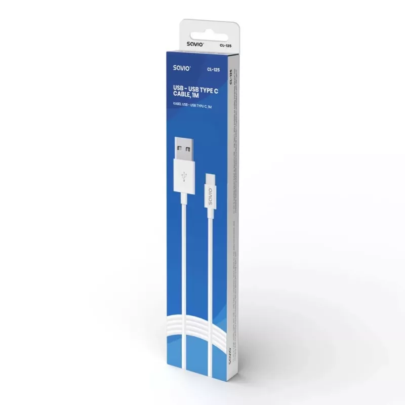 Savio CL-125 USB kabelis USB 2.0 1 m USB A USB C Balts