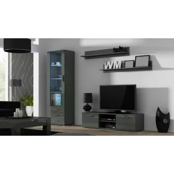 TV statīvs cama meble SOHO 140 — 1400×430×370 mm, pelēka virsma (skaidu plātne), pelēks rāmis