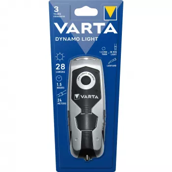 Varta Dynamo Light LED - rokas lukturītis - Melns - Pelēks - Plastmasa - 3 lampas - 28 lm - 26 m