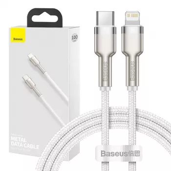 USB-C uz Lightning kabelis Baseus Cafule 1 m, 20 W, cinka korpuss, balts