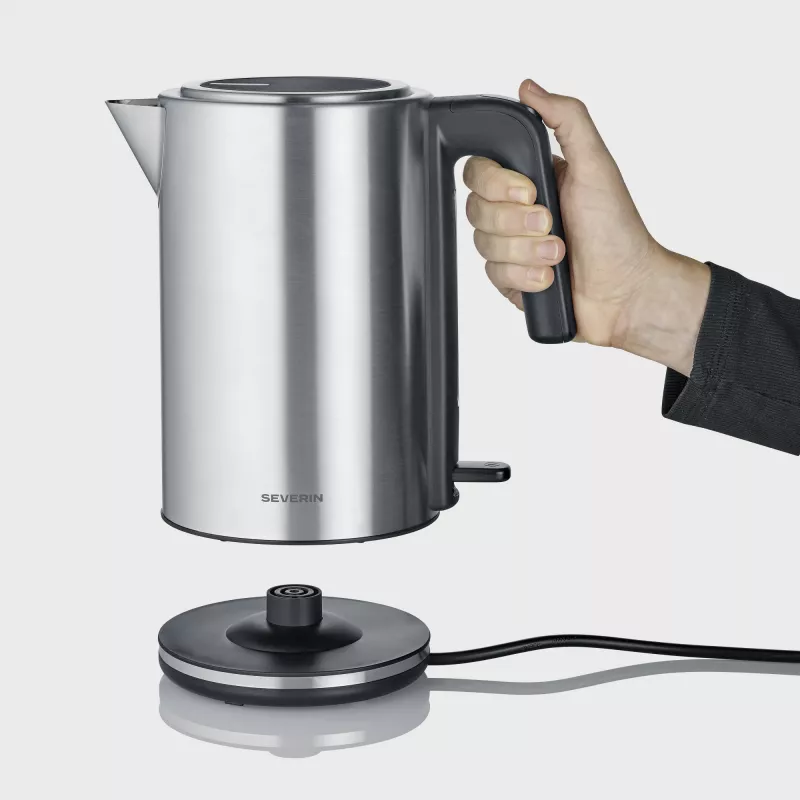 Elektriskā tējkanna SEVERIN WK 3449 — 1,7 L, 2400 W, nerūsējošais tērauds/plastmasa, melna-sudraba