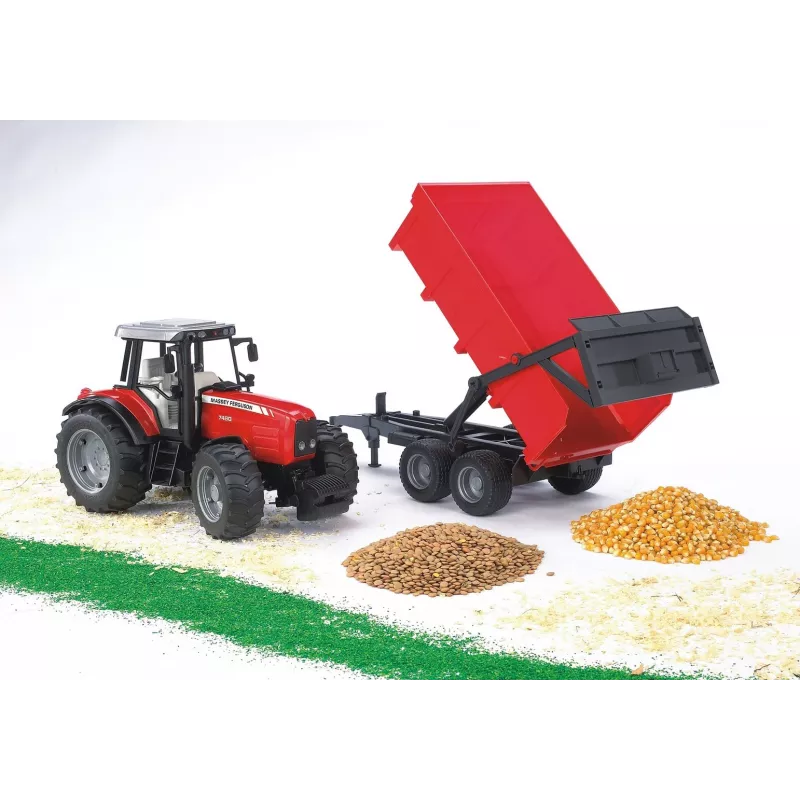Traktora modelis BRUDER Massey Ferguson 7480 ar pašizgāzēju piekabi