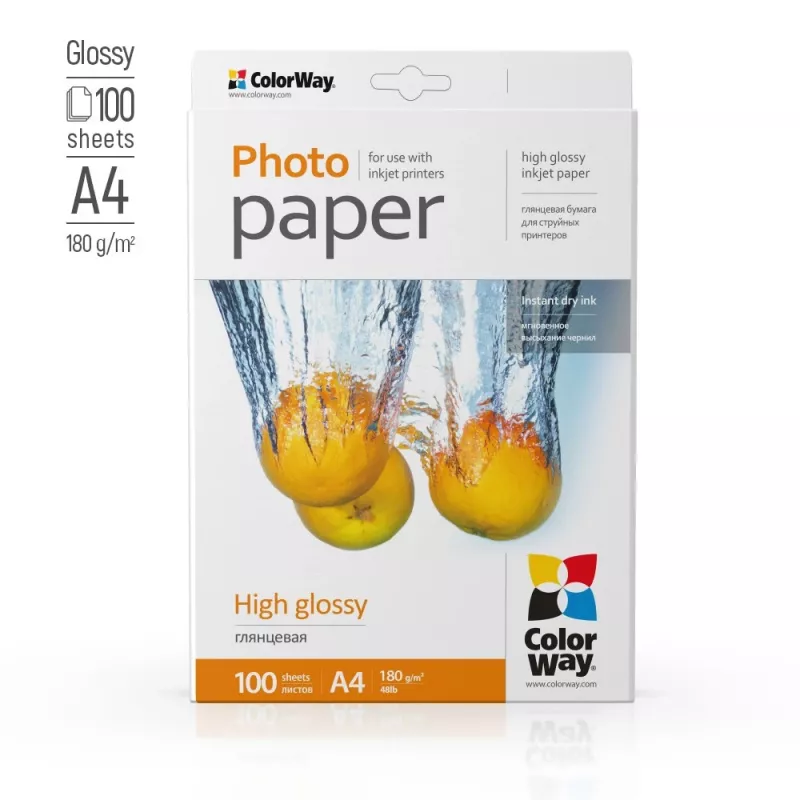 ColorWay fotopapīrs, 100 loksnes | 180 g/m² | A4 | augsts spīdums