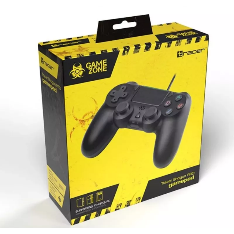 Vadu spēļu kontrolieris TRACER SHOGUN PRO Melns — 16 pogas, analogais/ciparu, 1,5 m kabelis, vibrācija, PC/PS4/PS3