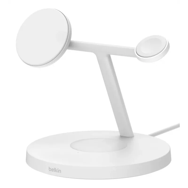 Belkin BoostCharge Pro 3-in-1 bezvadu uzlādes stacija baltā krāsā