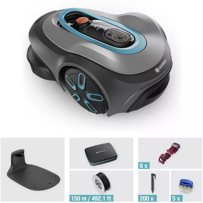 Robotizētais zāles pļāvējs GARDENA smart SILENO max — 800 m², 16 cm griešanas platums, akumulators, LONA navigācija, pelēks
