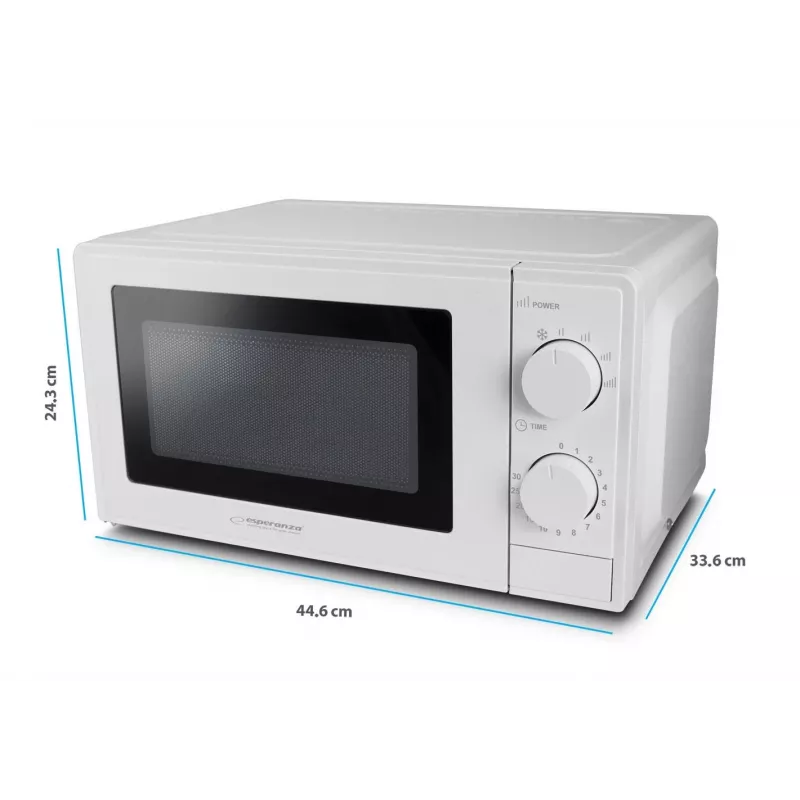 Solo mikroviļņu krāsns ESPERANZA ESTOFADO — 700 W, 20 l, 5 jaudas līmeņi, 24,5 cm grozāmais paliktnis, balta