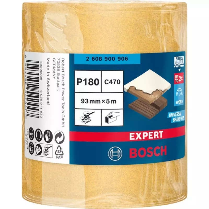 Bosch Expert C470 slīpēšanas rullis, Abrazīvais rullis, Smalkais graudiņš, P180, Apdares darbi, Krāsas noņemšana, Koks, Sausā slīpēšana