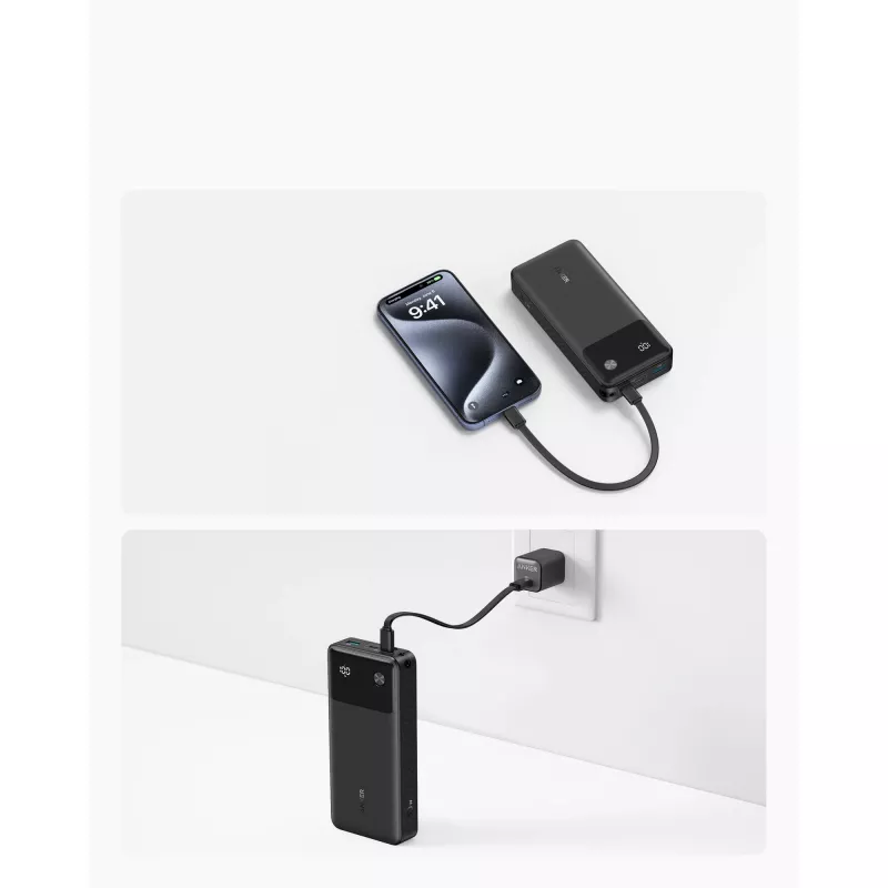 PowerBank ar USB-C kabeli 20000 mAh 30W Melns