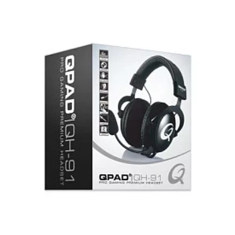 Austiņas QPAD QH-91 vadu, galvas stīpa, apkārtauss, 15–25000 Hz, 2 m kabelis, melns