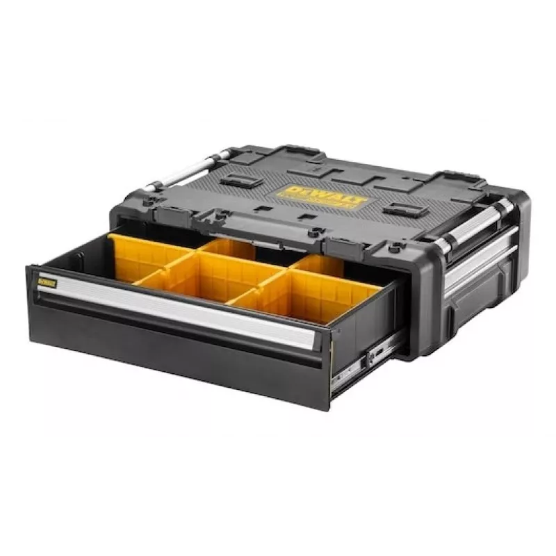 Instrumentu kaste DeWalt DWST08510-1 — alumīnija un plastmasas konstrukcija, melna/dzeltena