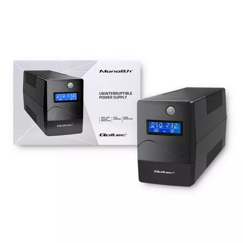 Qoltec Monolith nepārtrauktās barošanas avots (UPS) Double-conversion (Online) 0.45 kVA 240 W 2 AC kontaktligzdas