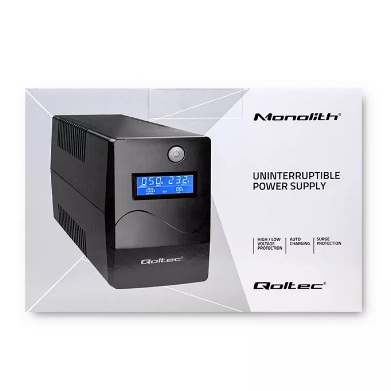 Qoltec Monolith UPS Double-conversion Online 0,65 kVA 360 W 2 AC kontaktligzdas