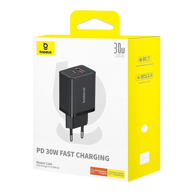 Baseus P10111404113-00 Cube USB-C / USB-A 30W tīkla lādētājs, melns