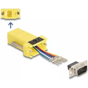 DeLOCK D-Sub 9 kontaktu tēviņa uz RJ12 ligzdu montāžas komplekts, dzeltens