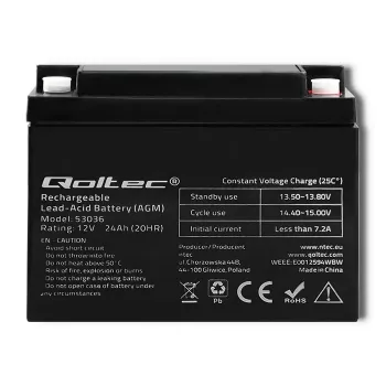 Qoltec 53036 AGM akumulators | 12V | 24Ah | maks. 360A