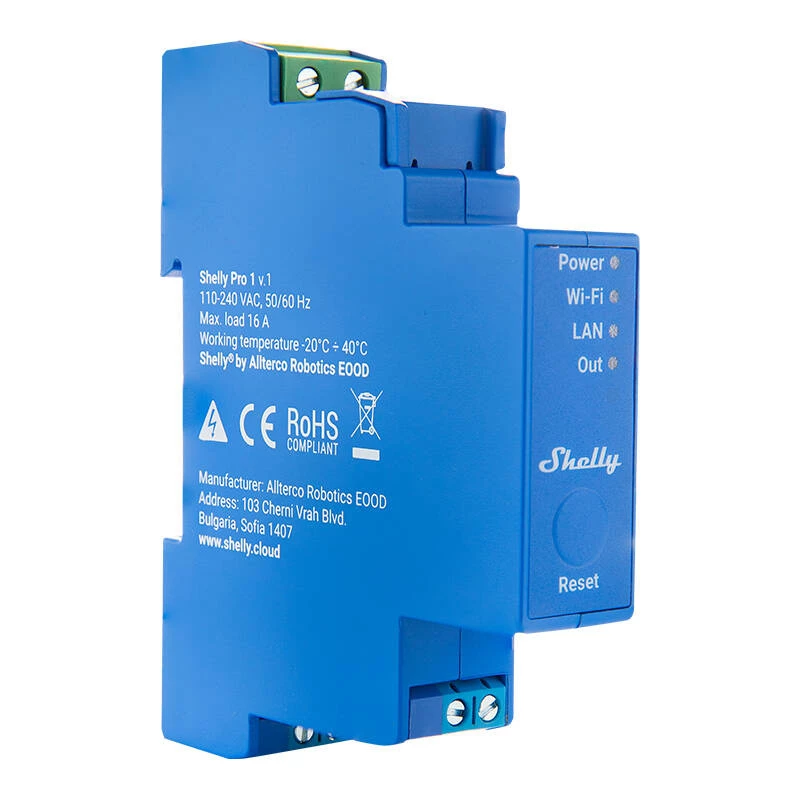 Cietvielu relejs Shelly Pro 1 Blue 16A 110-240V Wi-Fi