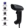 Rokas svītrkodu lasītājs QOLTEC 50863 — 1D/2D skeneris, USB vadu savienojums, LED sensors, melns, 5V, 1,8 m kabelis