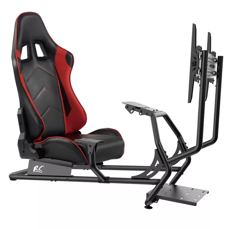 NanoRS RS160 spēļu krēsls, sacīkšu simulatora statīvs 3-in-1, PC, konsolēm, spēlētājiem, sintētiskās ādas pārklājums, stūres statīvs, TV kronšteins līdz 50 inch, maks. VESA 400x400