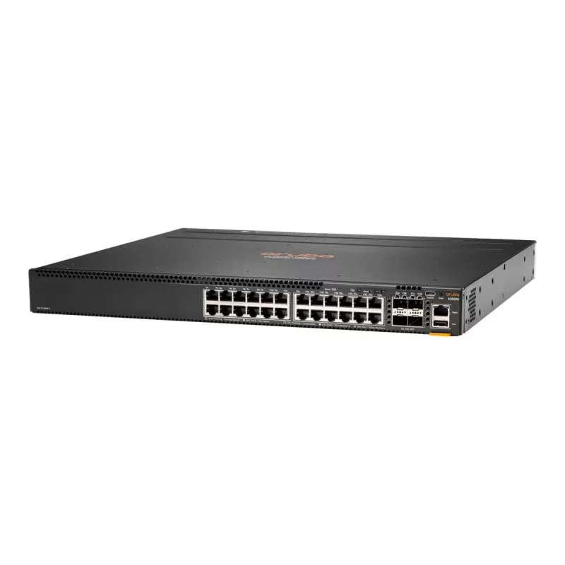 HPE Aruba 6300M - Slēdzis - L3 - pārvaldīts - 24 x 10/100/1000 + 4 x 1 Gigabits / 10 Gigabits / 25 Gigabits / 50 Gigabits SFP56 (Augšupielāde / Sakraušana) - Priekšpuse un Sāni uz Aizmuguri - uz Ra