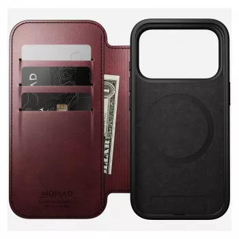 Mobilā tālruņa vāciņš Nomad Modern Leather Folio priekš Apple iPhone 17 Pro, 6,3 collas (16 cm), ādas, bordo