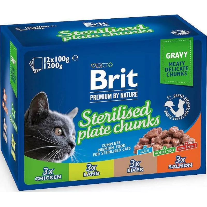 BRIT Premium Cat Sterilised Plate - mitrā kaķu barība - 12x100g