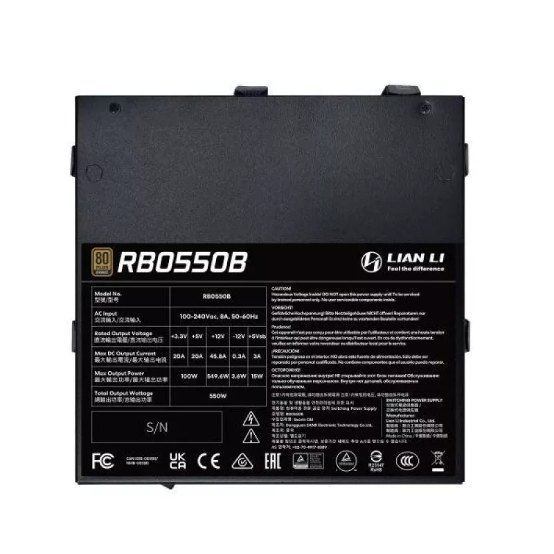 Barošanas bloks Lian Li RB0550B.B 550 W, 24-pin ATX, 80 PLUS Bronze, 135 mm ventilators, melns