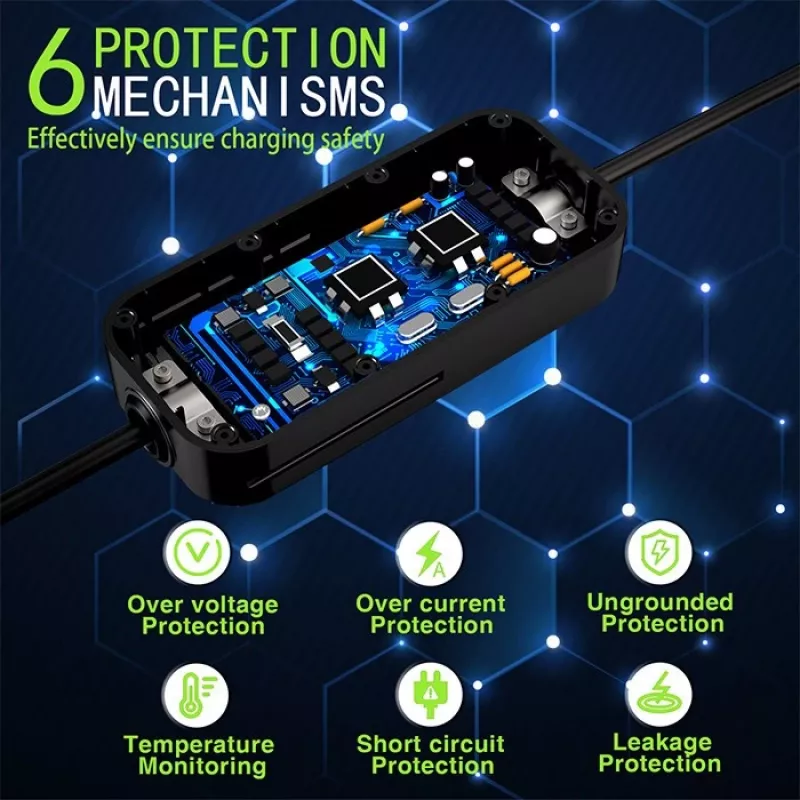 Qoltec Mobile EV Car Charger Adjustable 2in1 Type2 | 7kW | 230V | CEE 3 PIN | Wi-fi | LCD | Portable | Wallbox | 5m