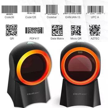Vadu galda svītrkodu skeneris QOLTEC 50857 — 1D/2D, USB, ABS korpuss, melns, 1,75 m kabelis