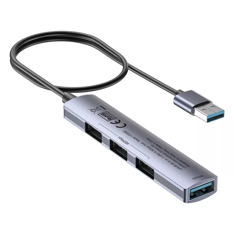 USB centrmezgls Unitek H1208CGY01 — 4 portu USB 3.0 (5 Gbps), atpakaļsaderīgs ar USB 2.0, alumīnija