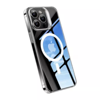 Telefona maciņš Torras UPRO Lstand Clear-Mag iPhone 15 — caurspīdīgs, MagSafe saderīgs, L veida statīva dizains