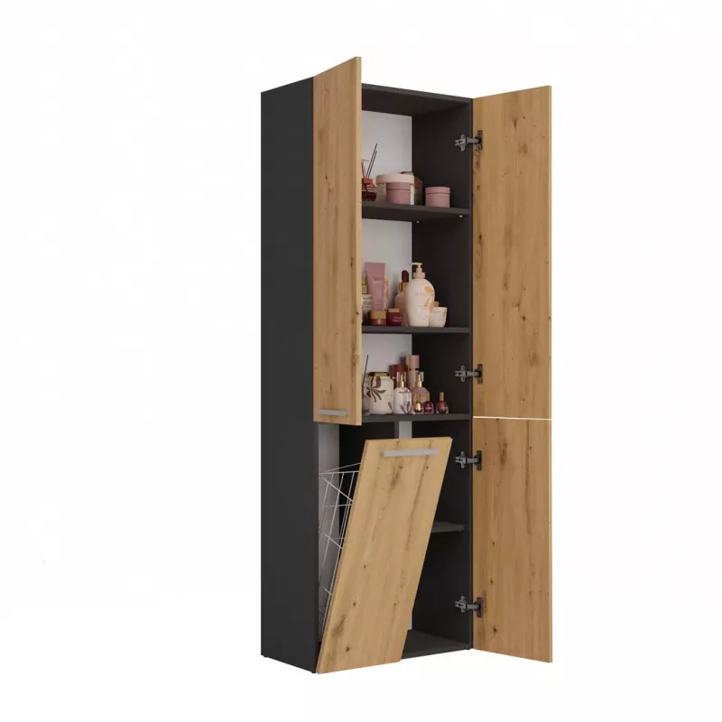 Topeshop NEL 1K DD ANT/ART KP vannas istabas uzglabāšanas skapis Grafīts, Ozols