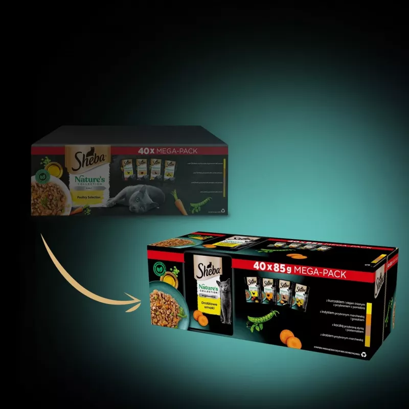 SHEBA Nature's Collection mājputnu garšu želejā - mitrā kaķu barība - 40 x 85g