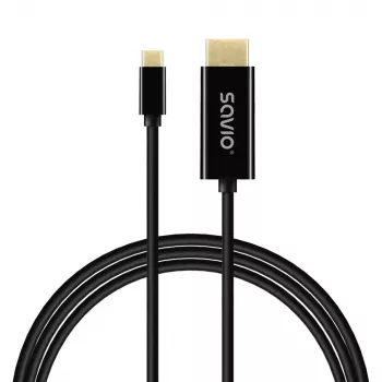 USB-C kabelis SAVIO CL-191 2 m — USB-C uz USB-C, tēviņš-uz-tēviņu, melns, plastmasas apvalks, vara vadītājs