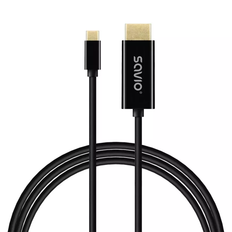 USB-C kabelis SAVIO CL-191 2 m — USB-C uz USB-C, tēviņš-uz-tēviņu, melns, plastmasas apvalks, vara vadītājs